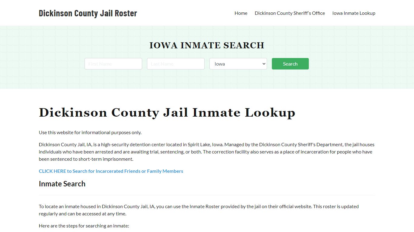 Dickinson County Jail Roster Lookup, IA, Inmate Search