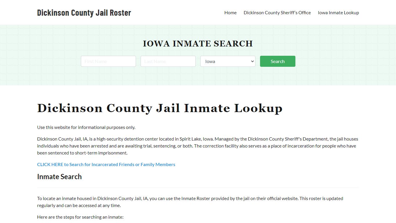 Dickinson County Jail Roster Lookup, IA, Inmate Search